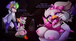 bodily_fluids breasts cunnilingus dialogue dominant dominant_female dripping eating_during_sex feeding female female/female good_girl oral question_mark saliva saliva_drip saliva_on_tongue saliva_string sex stuffing text tongue tongue_out vaginal flophelia five_nights_at_freddy's five_nights_at_freddy's:_security_breach scottgames steel_wool_studios glamrock_chica roxanne_wolf avian bird canid canine canis chicken galliform gallus_(genus) mammal phasianid wolf 2023 absurd_res digital_media_(artwork) english_text hi_res