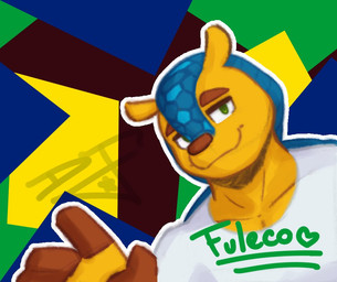 anthro clothing gesture looking_at_viewer male shirt simple_background solo t-shirt topwear waving waving_at_viewer white_clothing white_shirt white_t-shirt white_topwear dibujugador fuleco armadillo mammal xenarthran watermark