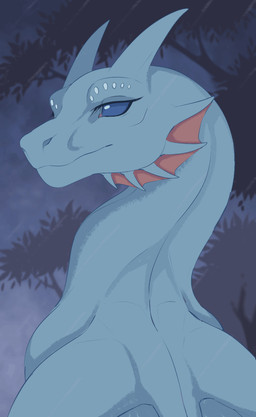 ambiguous_gender blue_body blue_eyes blue_horn blue_scales feral horn no_sclera raining scales solo tiama mythology dragon mythological_creature mythological_scalie scalie animated hi_res