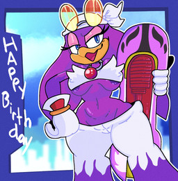 anthro areola areola_slip bandeau big_breasts biped blue_eyes bottomwear breasts camel_toe clothing collar curvy_figure extreme_gear eyelashes eyewear eyewear_on_head female front_view gloves half-closed_eyes handwear hourglass_figure huge_hips kerchief long_eyelashes narrowed_eyes navel nipples non-mammal_breasts non-mammal_navel non-mammal_nipples open_mouth pants purple_body purple_nipples small_waist smug_face solo sunglasses sunglasses_on_head text thick_thighs topwear under_boob wearing_sunglasses white_bandeau white_bottomwear white_clothing white_pants white_topwear wide_hips mschaox6 sega sonic_riders sonic_the_hedgehog_(series) wave_the_swallow avian bird hirundinid oscine passerine swallow_(bird) english_text hi_res