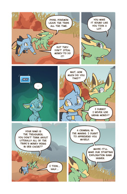 ambiguous_gender black_body black_fur blue_body blue_eyes blue_fur bodily_fluids brown_eyes chest_tuft cloud day dialogue digitigrade duo ellipsis feral fur glowing glowing_eyes grass green_body green_fur head_tuft inner_ear_fluff jewelry looking_at_another multicolored_eyes necklace outside plant quadruped rock sky speech_bubble surprised sweat sweatdrop tail tail_tuft talking_to_another text tuft two_tone_eyes yellow_body yellow_eyes yellow_fur wooled nintendo pokemon pokemon_mystery_dungeon spike_chunsoft malachi_(wooled) sable_(wooled) electrike generation_3_pokemon generation_4_pokemon pokemon_(species) shinx comic english_text hi_res