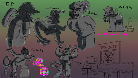 andromorph animal_genitalia animal_penis anthro bent_over bodily_fluids body_hair booth box butt butt_grab container drugs equine_genitalia equine_penis female flexing genitals group hand_on_butt herm intersex makeup male marijuana musk penis piercing sheath standing sweat kodakosmikozy mythology bear deer domestic_cat dragon felid feline felis hyena mammal mythological_creature mythological_scalie scalie absurd_res hi_res sketch