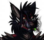 anthro black_body black_fur cigar fangs fur hair horn madness male multicolored_body multicolored_fur red_body red_eyes red_fur simple_background smile smoke smoking solo teeth white_background furrytiger_2012 2017 digital_media_(artwork) hi_res portrait