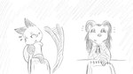 anthro bodily_fluids clothing desk duo emanata embarrassed female freckles furniture handing_over jacket nervous sketchbook smile sweat sweater table tail tail_motion tailwag topwear dragonweirdo animal_crossing nintendo olivia_(animal_crossing) sable_able eulipotyphlan felid feline hedgehog mammal 16:9 hi_res monochrome widescreen