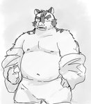 anthro belly kemono male moobs navel nipples overweight overweight_male simple_background solo youzo3322 knights_college hermann_(knights_college) mammal suid suina sus_(pig) wild_boar 2024 hi_res monochrome