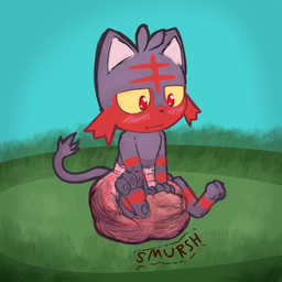 3_fingers 3_toes ambiguous_gender big_diaper black_body black_fur black_pawpads black_tail blush blush_lines bodily_fluids clothed clothing detailed_background diaper diaper_only diaper_squish drooling facial_markings fangs feces feet feral fingers fur grass head_markings head_tuft looking_down looking_pleasured markings multicolored_body multicolored_fur open_mouth open_smile pawpads pink_inner_ear plant red_body red_fur red_nose red_stripes saliva sitting sky smile soiled_diaper solo sound_effects striped_arms striped_body striped_fur striped_legs stripes tail tail_tuft teeth three-quarter_view toes topless tuft two_tone_body two_tone_fur unclean_diaper used_diaper wearing_diaper yellow_sclera ludis-luteo nintendo pokemon generation_7_pokemon litten pokemon_(species) 1:1 full-length_portrait hi_res portrait