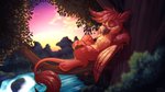 against_natural_surface against_surface against_tree eyes_closed fur male napping plant river scenery smile solo tree water waterfall sugaryviolet hasbro my_little_pony mythology fan_character avian gryphon mythological_avian mythological_creature 16:9 2020 4k absurd_res hi_res widescreen