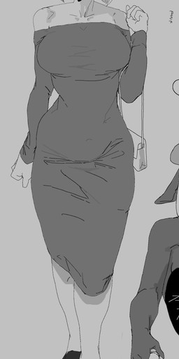 anthro biped clothed clothing dress eyebrows female fingers frown fur grey_background hair handbag hooves horizontal_pupils horn looking_at_viewer mouth_closed pupils simple_background solo standing meckmeck00124 bovid caprine goat mammal absurd_res hi_res