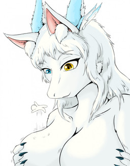 ambiguous_gender anthro big_breasts biped bouncing breasts claws collarbone duo extreme_size_difference female fur hair heterochromia holding_breast inner_ear_fluff larger_female looking_at_another motion_lines simple_background size_difference size_play smaller_ambiguous snout tuft white_background white_body white_fur white_hair son2j mythology dragon furred_dragon furred_scalie mythological_creature mythological_scalie scalie 2018 digital_media_(artwork) hi_res