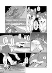 akafude_(tsukune_minaga) all_fours bodily_fluids canid canine canis comic domestic_dog fangs female_(lore) feral fox fur greyscale group hi_res japanese_text licking licking_lips lying male_(lore) mammal monochrome paws rokushou_(tsukune_minaga) running shiranui_(tsukune_minaga) sleeping sneaking sweat tategami_(tsukune_minaga) teeth text tongue tongue_out translated tsukune_minaga twig wolf