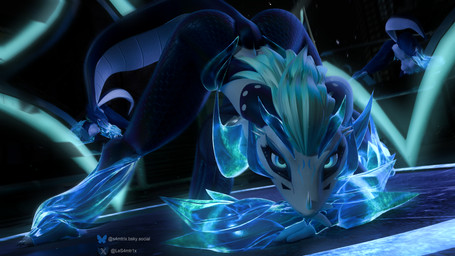 anthro ass_up athletic athletic_anthro athletic_female big_butt blue_body blue_eyes butt female fur glowing glowing_body glowing_eyes glowing_fur glowing_horn glowing_markings horn jack-o'_pose looking_at_viewer markings pose scales solo tail samtrix warfaremachine_(modeler) cassie_(warfaremachine) scalie 16:9 3d_(artwork) 4k absurd_res digital_media_(artwork) hi_res widescreen