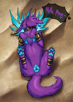 animal_genitalia animal_vulva belly_nipples blue_claws blue_eyes blue_nipples blue_pawpads blue_tongue canine_genitalia canine_vulva cheek_tuft claws eyelashes facial_tuft fangs female female_feral feral finger_claws front_view fur genitals glistening glistening_eyes looking_at_viewer lying narrowed_eyes nipples on_back open_mouth pawpads purple_body purple_fur sand solo speech_bubble teeth tongue tongue_out tuft vulva himeragoldtail league_of_legends riot_games tencent naafiri_(lol) canid canine mammal hi_res
