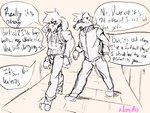 adolescent anthro clothed clothing curled_tail dialogue duo floppy_ears highschool male male/male snout speech_bubble tail text young adondis damien_(adondis) devyn_(adondis) canid canine canis dobermann domestic_dog mammal pinscher english_text hi_res sketch