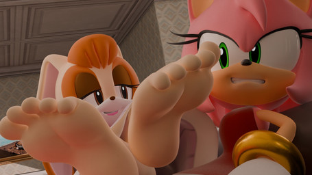 5_toes annoyed anthro crossed_legs duo feet female female/female foot_fetish foot_focus hair humanoid_feet orange_hair pink_body plantigrade tan_body teasing_with_feet toes livevil027 sega sonic_the_hedgehog_(series) amy_rose vanilla_the_rabbit eulipotyphlan hedgehog lagomorph leporid mammal rabbit 16:9 3d_(artwork) digital_media_(artwork) hi_res widescreen