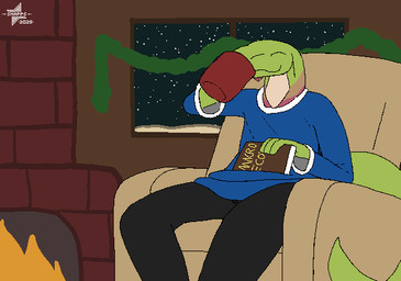 anthro clothed clothing holidays inside male solo snapps frills_(collaris) agamid frilled_lizard lizard reptile scalie animated