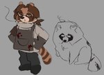 anthro blood bodily_fluids chibi clothed clothing feral fully_clothed fully_clothed_anthro male nude_feral solo unknown_artist limbus_company project_moon gregor_(limbus_company) canid canine mammal raccoon_dog tanuki hi_res