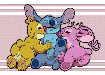 3_toes antennae_(anatomy) antennae_markings backsack balls bisexual black_eyes blue_balls blue_body blue_fur blue_nose blue_pawpads blue_penis blush bodily_fluids brown_pawpads buckteeth chest_markings chest_tuft claws cum dipstick_antennae dotted_background ear_markings eyebrows eyes_closed facial_markings feet female foreskin fur genital_fluids genitals glans group group_sex head_markings head_tuft holding_another's_penis holding_penis humanoid_genitalia humanoid_penis intraspecies leg_grab looking_pleasured male male/female male/male markings mmf multicolored_antennae musical_note musical_symbol narrowed_eyes notched_ear open_mouth open_smile outline pattern_background pawpads penis penis_grab pink_body pink_fur pink_glans purple_claws purple_markings purple_nose purple_pawpads raised_inner_eyebrows raised_leg sex simple_background small_tail smile sweat symbol tail teeth threesome toes trio tuft vaginal_fluids vulva white_markings yellow_body yellow_fur chikiota disney lilo_and_stitch angel_(lilo_and_stitch) reuben_(lilo_and_stitch) stitch_(lilo_and_stitch) alien experiment_(lilo_and_stitch) 2022 digital_media_(artwork) letterbox