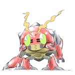 2016 ambiguous_gender arthropod bandai_namco digimon digimon_(species) front_view green_eyes insect red_body simple_background solo standing sunaxet tentomon white_background