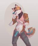 anthro blue_eyes bodily_fluids clothing genital_fluids genitals humanoid_genitalia humanoid_penis male penis precum solo vailet_deer dam_(somewolfy) canid canine canis mammal wolf hi_res