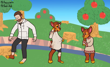 anthro apple_tree blush bottomwear brown_body clothing day female fruit_tree gender_transformation hoodie human_to_anthro male mtf_transformation outside pants plant river shrinking size_transformation smile solo species_transformation tail topwear transformation transformation_sequence tree white_clothing white_hoodie white_topwear kadvok animal_crossing nintendo fauna_(animal_crossing) deer human mammal 2021 absurd_res digital_media_(artwork) hi_res