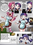 alternate_species apron bowl clothed clothing comic container dialogue english_text equid female friendship_is_magic hair hasbro hi_res human humanized mammal mauroz multicolored_hair my_little_pony pinkie_pie_(mlp) purple_hair rarity_(mlp) school school_uniform text twilight_sparkle_(mlp) two_tone_hair uniform