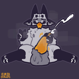 anthro bodily_fluids cross cum cumshot ejaculation eyes_closed genital_fluids genitals gesture hand_gesture hyper hyper_genitalia inverted_cross knot male musk penis solo steam sweat sweaty_genitalia tapering_penis tongue tongue_out v_sign eikoi demon imp 1:1 hi_res