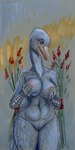 abstract_background anthro areola beak big_breasts blush breasts female flower fondling genitals hand_on_breast holding_breast looking_away nipples nude plant pussy self_fondle slightly_chubby slightly_chubby_anthro slightly_chubby_female solo cadmiumtea cellina_(slither) avian bird blue_crane crane_(bird) gruiform grus_(genus) hi_res painting_(artwork) portrait three-quarter_portrait traditional_media_(artwork)