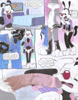 aged_up balls bed bedroom belt big_penis bird_of_paradise_(flower) blue_bottomwear blue_clothing blue_jeans blue_pants bottomwear briefs bulge clothed clothing coat denim denim_bottomwear denim_clothing dialogue duo duvet erection erection_under_clothing femboy flower footwear furniture genitals gloves hand_on_head hand_on_hip handwear jeans lamp latex latex_clothing latex_footwear latex_gloves latex_handwear latex_socks limp_wrist looking_at_genitalia looking_at_penis looking_up_at_partner male navel pants partially_clothed penis plant pubes scared_by_cock shocked simple_background size_shaming socks speech_bubble tailcoat text thought_bubble tiger_skin_rug topwear underwear unzipping vein veiny_penis wall_art weak_knees worried zipper rufe_squirrel animaniacs looney_tunes warner_brothers bugs_bunny yakko_warner inkblot lagomorph leporid mammal rabbit absurd_res comic english_text hi_res mixed_media traditional_media_(artwork)