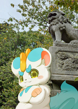 :3 ambiguous_gender blue_body blue_fur crossed_arms feral fluffy fluffy_tail fur green_eyes horn inner_ear_fluff kemono looking_at_viewer mouth_closed multicolored_body multicolored_fur photo_background round_ears sculpture smile solo statue tail tuft two_tone_body two_tone_fur white_body white_fur hirochanu asian_mythology chinese_mythology east_asian_mythology fabulous_beasts fenz_(studio) mythology tianlu_(fabulous_beasts) mythological_creature pixiu colored hi_res photography_(artwork)