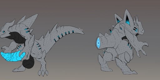 3_fingers 3_toes alternate_form anthro balls big_penis bioluminescence black_sclera blue_eyes digitigrade feet fingers genitals glowing horn huge_penis hunched_over hyper hyper_genitalia hyper_penis jets male penis solo tail toes unusual_anatomy unusual_genitalia unusual_penis undeadkitty13 biomechanical kobold scalie absurd_res digital_media_(artwork) hi_res model_sheet watermark