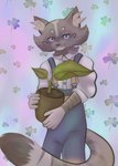 anthro clover_(plant) floral_background flower male plant purple_eyes smile solo hopemillts domestic_cat felid feline felis mammal hi_res