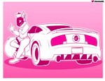 anthro car gesture hand_gesture leaning_on_car machine male middle_finger simple_background simple_coloring smug solo thick_thighs vehicle barefoot05 ford ford_mustang bazoodlez_(smecso) protogen hi_res