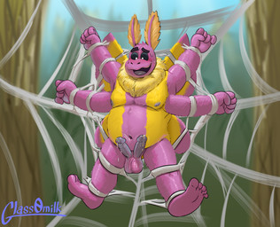 2_penises 4_arms 5_fingers 5_toes anthro areola balls bdsm belly bodily_fluids bondage bound circumcised circumcision_scar erection eyebrows feet fingers fur genital_fluids genital_scar genitals humanoid_genitalia humanoid_penis male moobs multi_arm multi_genitalia multi_limb multi_penis navel nipples nude open_mouth open_smile overweight overweight_anthro overweight_male penis pink_body pink_fur precum scar smile solo spider_web stuck sweat throbbing throbbing_penis toes tongue wings yellow_body yellow_fur glass0milk arthropod insect lepidopteran moth rosy_maple_moth 2022 absurd_res digital_media_(artwork) hi_res