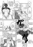anthro black_and_white black_body black_fur book canid canine canis clothing comic cotton_(artist) dialogue domestic_dog english_text fur greyscale male mammal monochrome natsume_(tooboe_bookmark) nitobe text tooboe_bookmark tuft