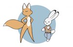 alternate_costume anthro big_ears big_tail breasts caffeinerabbit canid canine canis chest_tuft clothed clothing clothing_swap curvy_figure duo ears_up eyes_closed featureless_breasts featureless_crotch featureless_feet feet female fluffy fluffy_tail fox hands_on_hips lagomorph leporid male male/female mammal mary_(caffeinerabbit) nude nude_anthro peter_(caffeinerabbit) rabbit round_feet round_hand smile smug smug_face tail thick_thighs tuft tufted_fur wide_hips