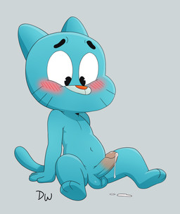 3_toes 4_fingers anthro arm_support balls biped black_eyebrows black_eyes blue_balls blue_body blue_fur blue_penis blue_tail blush blush_lines bodily_fluids cum cum_drip cum_on_ground dripping erection eyebrows feet fingers fur genital_fluids genitals glans glistening glistening_balls glistening_eyes glistening_genitalia glistening_glans glistening_penis grey_background humanoid_genitalia humanoid_penis logo looking_at_genitalia looking_at_own_penis looking_at_penis looking_at_self looking_down male male_anthro markings multicolored_penis navel nude nude_anthro nude_male orange_nose penis pink_glans pink_penis simple_background sitting solo tail toes two_tone_penis whisker_markings young young_anthro young_male darkwolf79 cartoon_network the_amazing_world_of_gumball gumball_watterson domestic_cat felid feline felis mammal 2025 absurd_res artist_logo digital_media_(artwork) hi_res