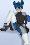 anthro balls biped blue_hair bulge clothed clothing crossdressing femboy fingerless_(marking) footwear genitals green_eyes hair high_heels legwear looking_at_viewer male presenting seductive shoes simple_background solo thigh_highs hardyboy icy_(foxfan88) domestic_cat felid feline felis mammal 2015 absurd_res digital_media_(artwork) hi_res