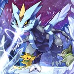 1:1 ambiguous_gender axew battle blitzdrachin claws conditional_dnp electricity feral generation_1_pokemon generation_5_pokemon group hi_res horn ice kyurem laser legendary_pokemon mammal nintendo pikachu pokemon pokemon_(species) pokemon_mystery_dungeon reptile rodent scalie scarf snow snowing spike_chunsoft trio wings