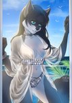 anthro beach black_hair blue_eyes breasts clothing female gem hair jewelry panties seaside solo translucent translucent_clothing underwear yuichi-tyan sila_dione mammal procyonid raccoon absurd_res hi_res