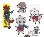 anthro bandanna claws clothing hat headgear headwear horn jacket kerchief male neckerchief text topwear white_body wings yellow_eyes randomlyrab bandai_namco digimon digimon_ghost_game betelgammamon digimon_(species) gammamon hi_res japanese_text