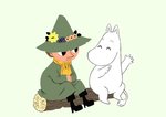 anthro duo log looking_at_another male simple_background sitting wood anaguma1ro the_moomins moomintroll snufkin moomin 2020 hi_res