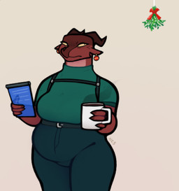 anthro big_breasts breasts clothing coffee_mug ear_piercing ear_ring female holidays mistletoe overweight overweight_female piercing plant red_body red_scales ring_piercing scales solo sweater tablet_computer topwear ncs christmas mythology alpine_(ncs) dragon mythological_creature mythological_scalie scalie hi_res