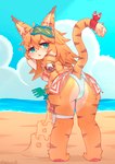 anthro butt clothing female female/female green_eyes solo swimwear yellow_body lalamedli cygames world_flipper mia_(world_flipper) felid mammal pantherine tiger absurd_res hi_res