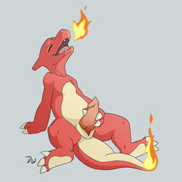 3_fingers 3_toes animal_genitalia anthro arm_support biped black_eyebrows breath_powers claws elemental_manipulation erection eyebrows eyes_closed fangs feet finger_claws fingers fire fire_breathing fire_manipulation flaming_tail genital_slit genitals grey_background hand_on_own_penis hand_on_penis logo looking_pleasured male male_anthro masturbation multicolored_body multicolored_scales nude nude_anthro nude_male open_mouth orange_penis penile penile_masturbation penis red_body red_scales scales simple_background sitting solo spread_legs spreading tail tapering_tail teeth toe_claws toes tongue two_tone_body two_tone_scales yellow_body yellow_scales darkwolf79 nintendo pokemon charmeleon generation_1_pokemon pokemon_(species) reptile scalie 1:1 2026 absurd_res artist_logo digital_media_(artwork) hi_res