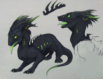 4_toes ambiguous_gender black_body black_ears black_tail claws ear_piercing ear_ring feet feral green_claws green_ears green_sclera green_tail green_tongue grey_background multicolored_body piercing quadruped ring_piercing simple_background solo tail toes tongue tongue_out two_tone_body akrolayn mythology dragon mythological_creature mythological_scalie scalie wingless_dragon 2015 digital_media_(artwork) hi_res model_sheet unavailable_at_source unfinished