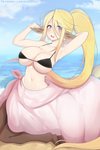 beach bikini blonde_hair blue_eyes blush breasts clothed clothing female hair humanoid_pointy_ears long_hair looking_at_viewer monster_girl_(genre) open_mouth outside pointy_ears sand seaside solo swimwear two-piece_swimsuit lewdishsnail european_mythology greek_mythology monster_musume mythology centorea_shianus_(monster_musume) centaur equid equid_taur humanoid humanoid_taur mammal mammal_taur taur hi_res