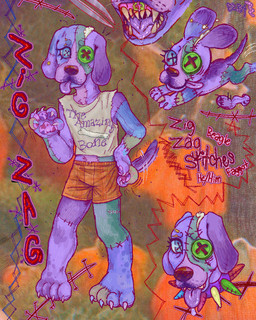 anthro bodily_fluids bottomwear button_(fastener) button_eyes claws clothed clothing drooling ear_piercing eyebrow_piercing facial_piercing male multicolored_body patch_(fabric) paws piercing plushie saliva saliva_string shirt shorts slur solo stitch_(sewing) stuffing tank_top text tongue topwear wwormguts zig_zag_(wwormguts) animate_inanimate canid canine living_plushie mammal 4:5 character_name colored digital_drawing_(artwork) digital_media_(artwork) hi_res model_sheet