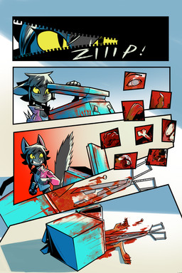 anthro black_body black_fur black_hair blood bodily_fluids clothed clothed_anthro clothed_female clothing delivery_(commerce) delivery_employee dialogue female female_anthro fur gore hair jacket melee_weapon motorcycle pink_clothing pink_jacket pink_topwear scissors short_hair solo sword topwear vehicle weapon yellow_eyes gatonejo mono_(gatonejo) domestic_cat felid feline felis mammal 2025 absurd_res comic digital_drawing_(artwork) digital_media_(artwork) hi_res multiple_scenes