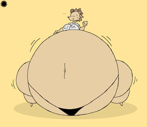 anthro bar_emanata belly belly_expansion big_belly big_breasts bodily_fluids breasts cheek_tuft clothing ellipsis emanata expansion eyelashes facial_tuft featureless_hands female fur huge_belly huge_thighs hyper hyper_belly hyper_pear hyper_thighs inner_ear_fluff logo navel shirt solo spherical_breasts sweat sweatdrop tan_body tan_fur text thick_thighs thigh_expansion thong topwear tuft underwear thatdawgmurray natural_habitat_shorts lisa_(natural_habitok) eulipotyphlan hedgehog mammal aliasing artist_logo artist_name digital_media_(artwork) hi_res signature