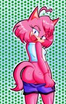 anthro bottomless bottomwear bottomwear_pull butt clothed clothing clothing_pull female fur mooning pink_body pink_fur rear_view shorts shorts_pull solo rnp sega sonic_the_hedgehog_(series) fan_character canid canine canis mammal wolf hi_res